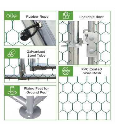 Chicken Run W/ Roof, Walk In Chicken Coop for 4-6 Chickens, Hen House