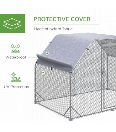 Chicken Run W/ Roof, Walk In Chicken Coop for 4-6 Chickens, Hen House