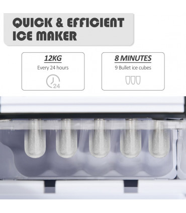 Ice Maker 12kg/24H Production with Scoop Basket for Home Office Black