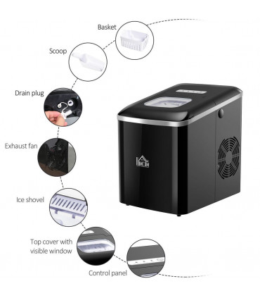 Ice Maker 12kg/24H Production with Scoop Basket for Home Office Black