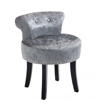 Dressing Table Stool Vanity Seat w/ Rubber Wood Legs Bedroom - Grey