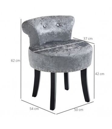 Dressing Table Stool Vanity Seat w/ Rubber Wood Legs Bedroom - Grey