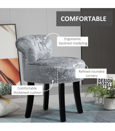 Dressing Table Stool Vanity Seat w/ Rubber Wood Legs Bedroom - Grey