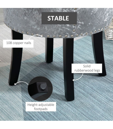 Dressing Table Stool Vanity Seat w/ Rubber Wood Legs Bedroom - Grey