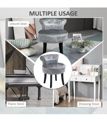 Dressing Table Stool Vanity Seat w/ Rubber Wood Legs Bedroom - Grey