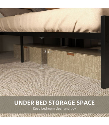 Double Size Bed Frame Steel Bed Base with Headboard 147 x 197cm Brown