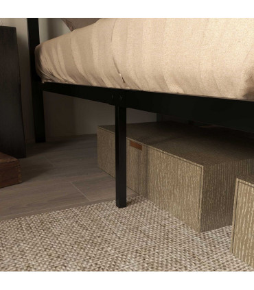 Double Size Bed Frame Steel Bed Base with Headboard 147 x 197cm Brown