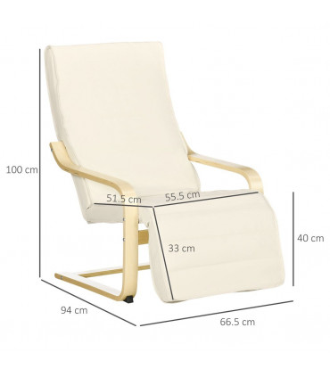 Lounge Chair Recliner Adjustable Footrest Home Cream White