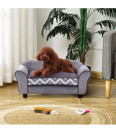 Dog Sofa Cat Couch Bed for XS Dogs w/ Removable Sponge Cushion - Grey