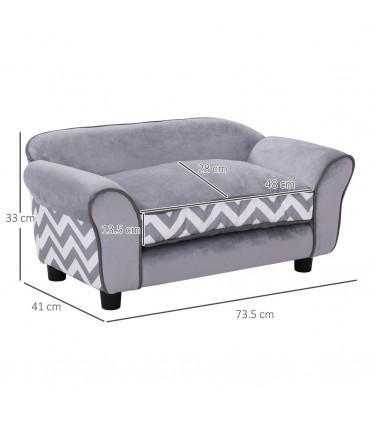 Dog Sofa Cat Couch Bed for XS Dogs w/ Removable Sponge Cushion - Grey