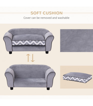 Dog Sofa Cat Couch Bed for XS Dogs w/ Removable Sponge Cushion - Grey