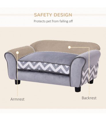 Dog Sofa Cat Couch Bed for XS Dogs w/ Removable Sponge Cushion - Grey