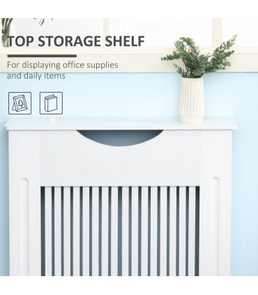 HOMCOM Modern Radiator Cover Heater Cabinet Slatted Worktop Painted MDF White