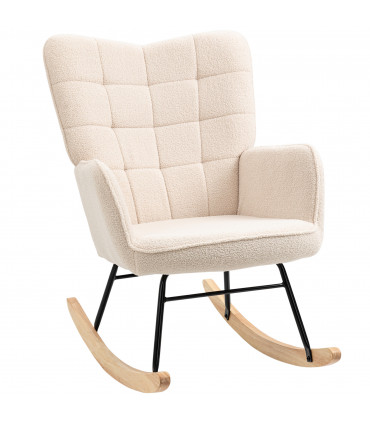HOMCOM Wingback Rocking Chair for Nursing w/ Steel Frame and Wooden Base Beige