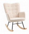 HOMCOM Wingback Rocking Chair for Nursing w/ Steel Frame and Wooden Base Beige