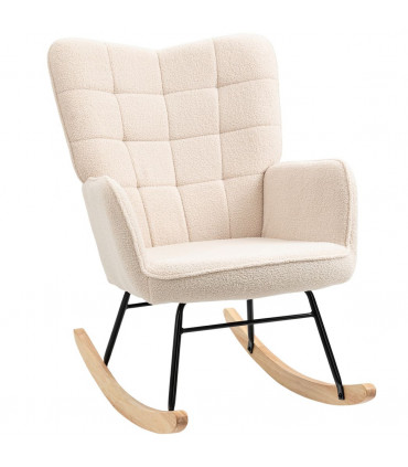 HOMCOM Wingback Rocking Chair for Nursing w/ Steel Frame and Wooden Base Beige