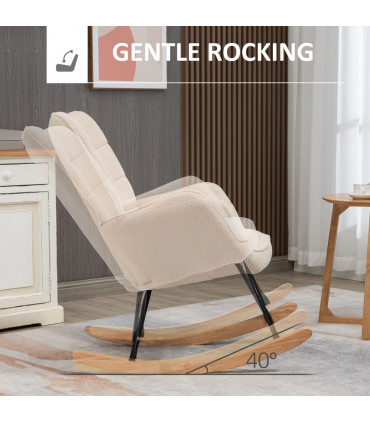 HOMCOM Wingback Rocking Chair for Nursing w/ Steel Frame and Wooden Base Beige