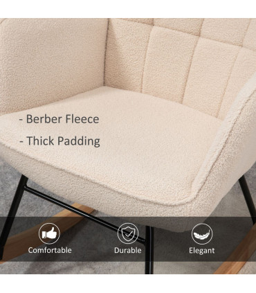 HOMCOM Wingback Rocking Chair for Nursing w/ Steel Frame and Wooden Base Beige