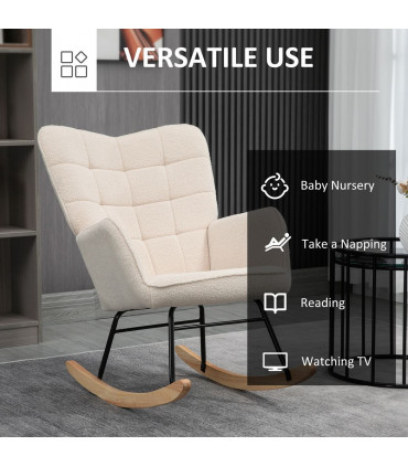 HOMCOM Wingback Rocking Chair for Nursing w/ Steel Frame and Wooden Base Beige