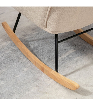 HOMCOM Wingback Rocking Chair for Nursing w/ Steel Frame and Wooden Base Beige