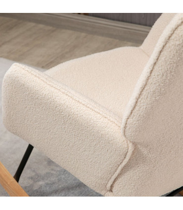 HOMCOM Wingback Rocking Chair for Nursing w/ Steel Frame and Wooden Base Beige