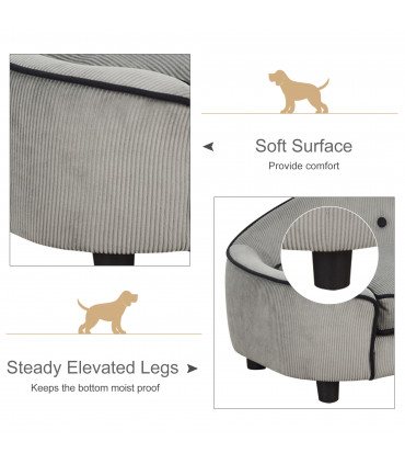 Dog Sofa Bed Pet Chair w/ Sponge Padded Cushion for XS and S Size Dogs - Grey