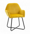 Modern Accent Chair Velvet-Feel Upholstered Lounge Armchair Metal Base Yellow