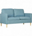 HOMCOM 2 Seater Sofa Modern Fabric Couch with Wood Legs and 2 Pockets Blue