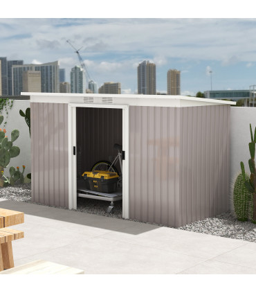 Garden Storage Shed Store Metal Roof Building Tool Box Container Light Grey