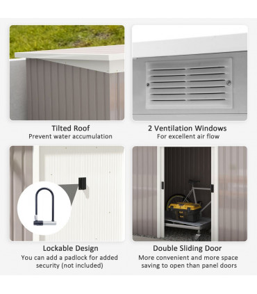 Garden Storage Shed Store Metal Roof Building Tool Box Container Light Grey