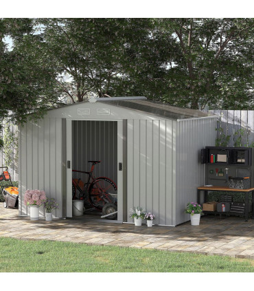 Garden Shed Storage Large Yard Store Sliding Door Metal Roof Tool Box Silver