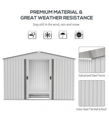 Garden Shed Storage Large Yard Store Sliding Door Metal Roof Tool Box Silver