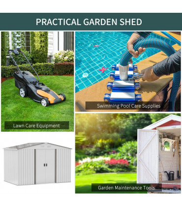 Garden Shed Storage Large Yard Store Sliding Door Metal Roof Tool Box Silver