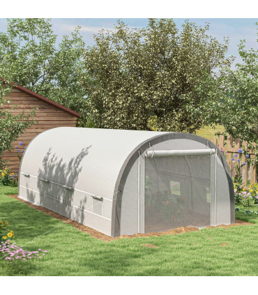 6 x 3(m) Upgraded Polytunnel Greenhouse w/ Mesh Door & Windows, 15 Plant Labels