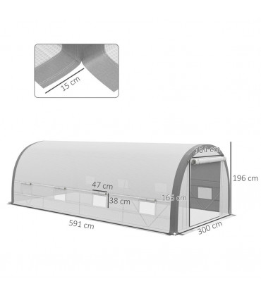 6 x 3(m) Upgraded Polytunnel Greenhouse w/ Mesh Door & Windows, 15 Plant Labels