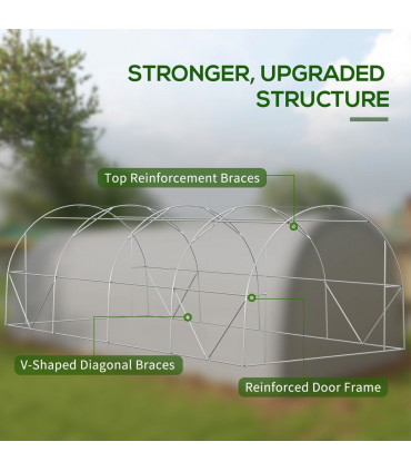 6 x 3(m) Upgraded Polytunnel Greenhouse w/ Mesh Door & Windows, 15 Plant Labels