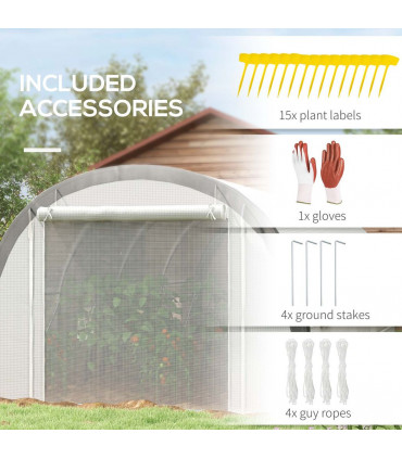 6 x 3(m) Upgraded Polytunnel Greenhouse w/ Mesh Door & Windows, 15 Plant Labels