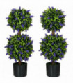 HOMCOM Set of 2 Potted Artificial Plants Ball Tree with Lavender Flowers, 70cm