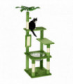 PawHut 142cm Cat Tree Tower with Scratching Post Hammock Ball Platforms Green