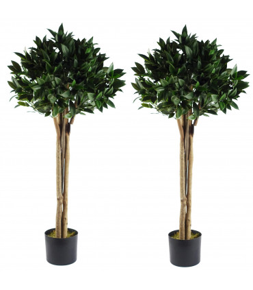 120cm Pair of Deluxe Luxury Artificial Bay Leaf Laurel Tree Topiary Ball - 4ft Tall