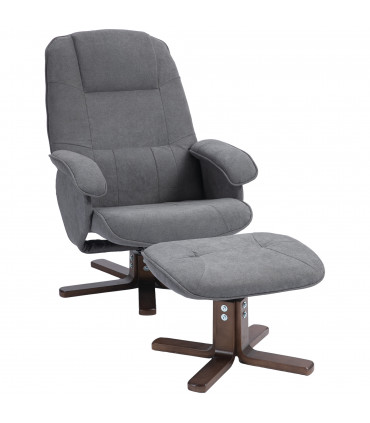 HOMCOM Swivel Recliner Chair and Footstool Linen-touch Fabric Wooden Base, Grey
