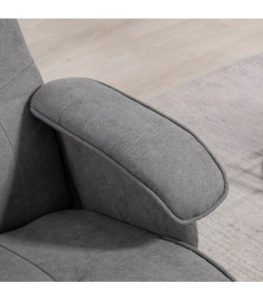 HOMCOM Swivel Recliner Chair and Footstool Linen-touch Fabric Wooden Base, Grey