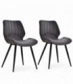 Set Of 2 Vintage PU Leather Dining Chair Moulded Seats Padded Steel Frame Grey