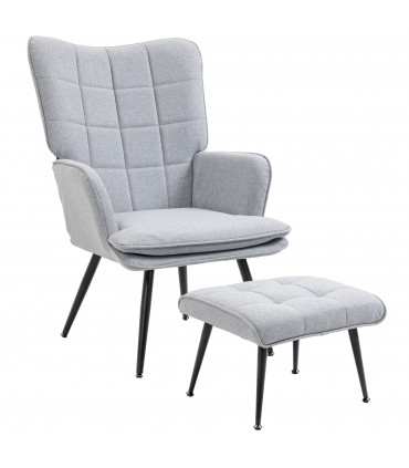 HOMCOM Living Room Chair with Footstool and Steel Legs, Light Grey