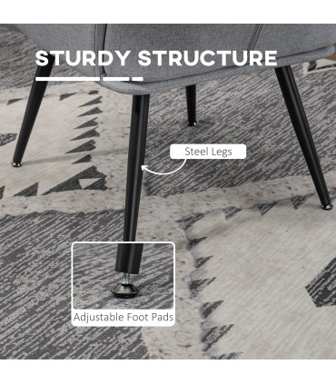 HOMCOM Living Room Chair with Footstool and Steel Legs, Light Grey