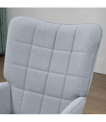 HOMCOM Living Room Chair with Footstool and Steel Legs, Light Grey