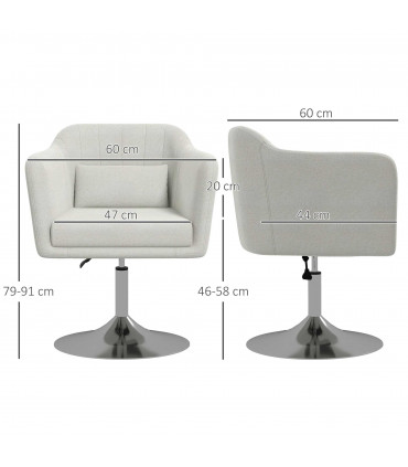 HOMCOM Stylish Retro Linen Swivel Tub Chair Steel Frame Cushion Seat Cream Whit