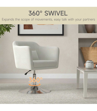 HOMCOM Stylish Retro Linen Swivel Tub Chair Steel Frame Cushion Seat Cream Whit