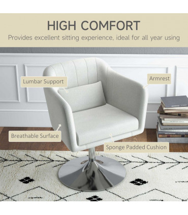 HOMCOM Stylish Retro Linen Swivel Tub Chair Steel Frame Cushion Seat Cream Whit