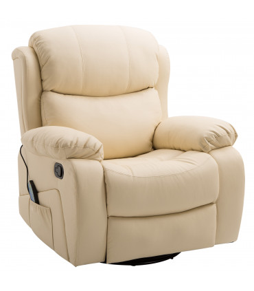 HOMCOM Massage Recliner Chair Manual Reclining Chair with Footrest Remote Beige